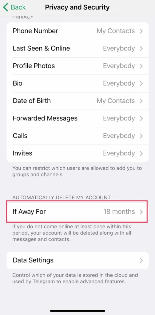 حذف اکانت تلگرام از طریق اپلیکیشن گوشی۱