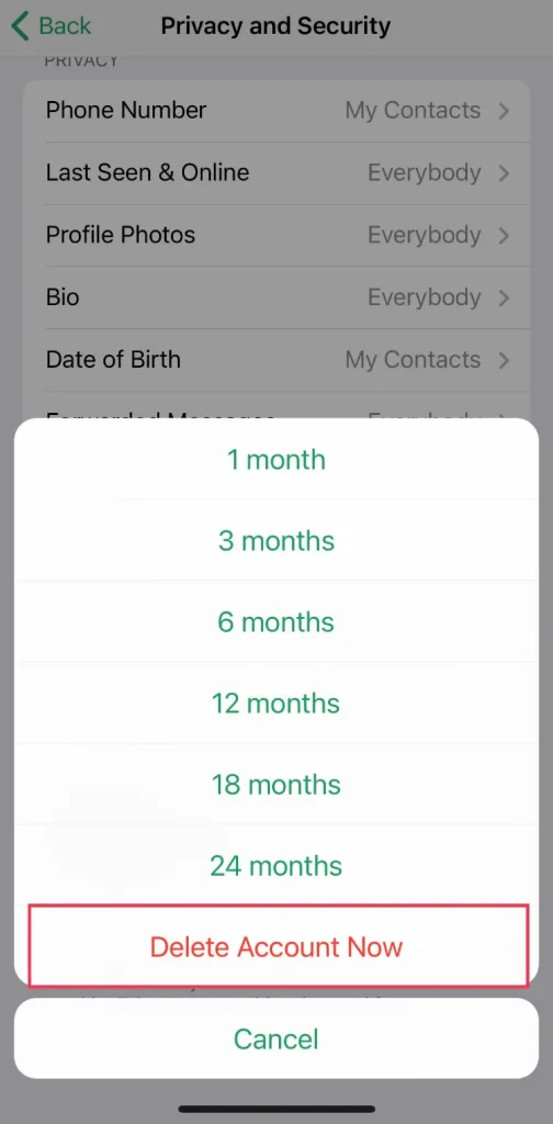 حذف اکانت تلگرام از طریق اپلیکیشن گوشی۲