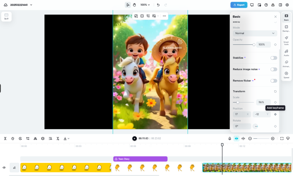 تنظیم حرکت و موقعیت با کی‌فریم 