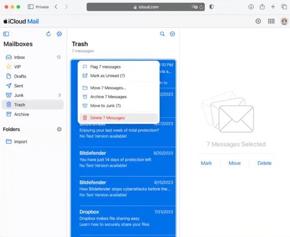پاک‌سازی ایمیل‌های اضافی در آیکلود